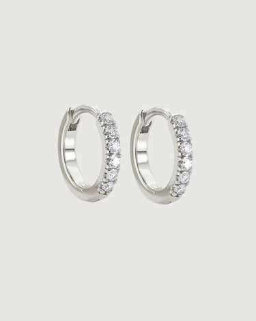 CRYSTAL HUGGIE HOOP EARRINGS 8MM SILVER - STUDIO JO STORE
